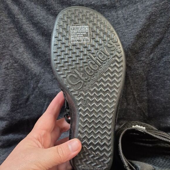 Skechers Women's 7 Black Sparkle Wedge Sandal - New - Picture 7 of 8